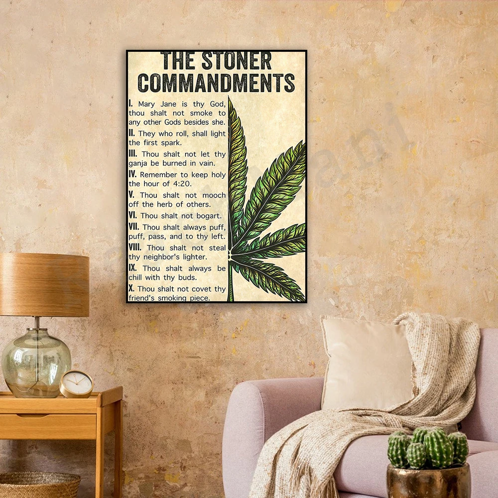 weed poster, stoner commandments poster, vintage weed art, marijuana poster, love weed art