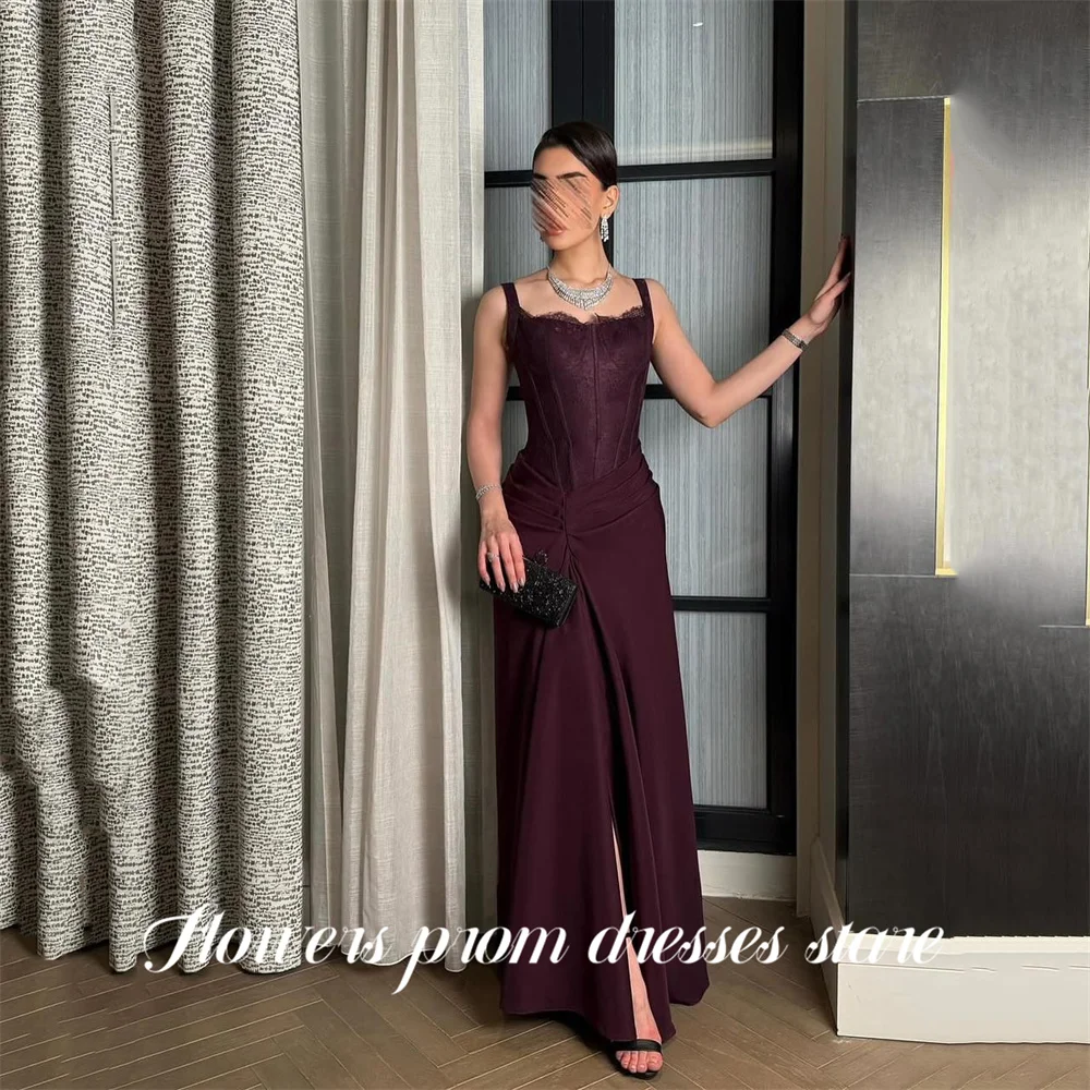 

Flowers Vintage Deep Purple Prom Dress Sleeveless Celebrity Dress with Lace Women's Evening Dress Ruched Formal Gown Customized