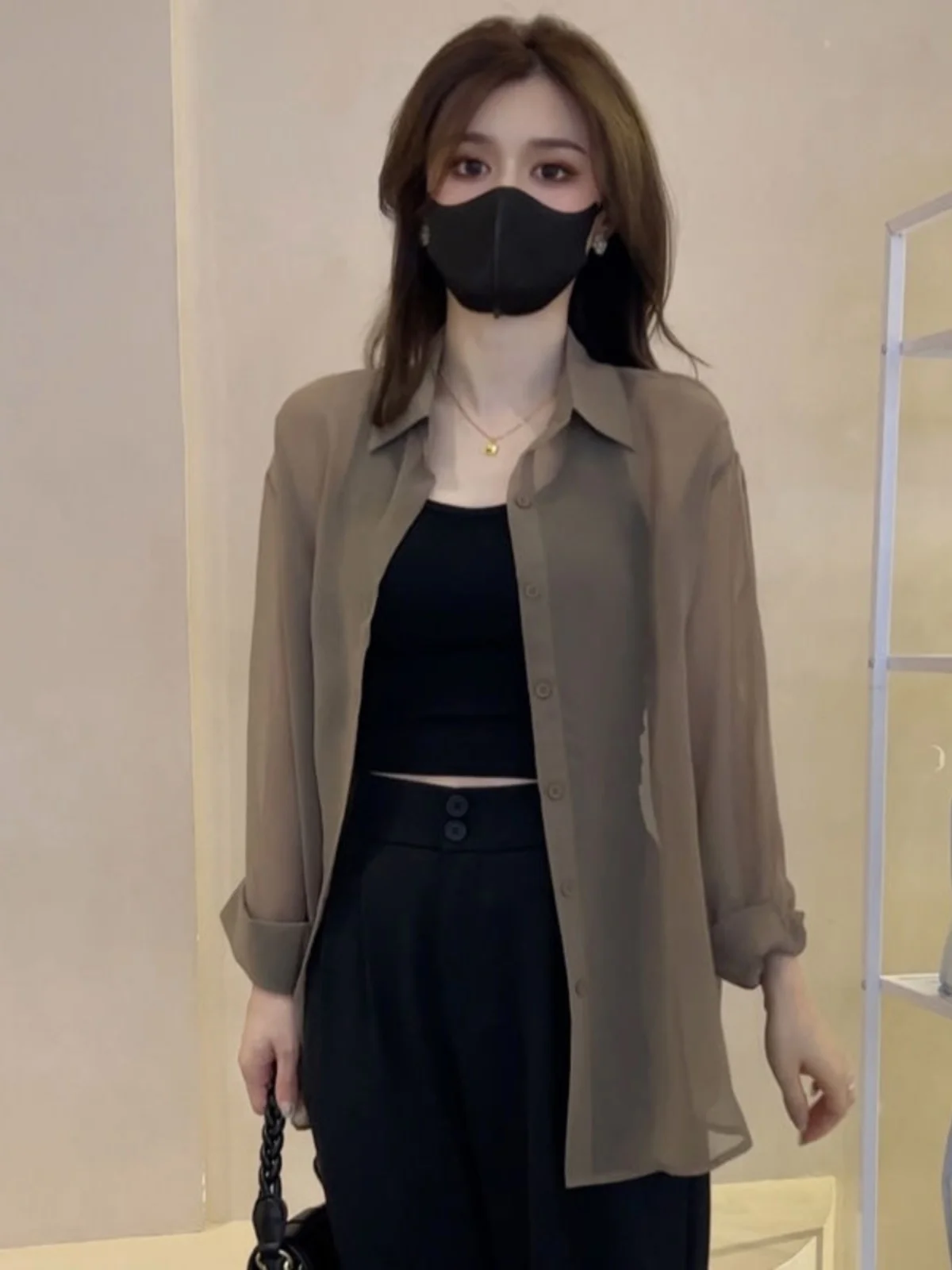 

Женский шифоновый кардиган для защиты от солнца, тонкая верхняя одежда, летняя новинка, корейский стиль, свободный крой, длинный рукав