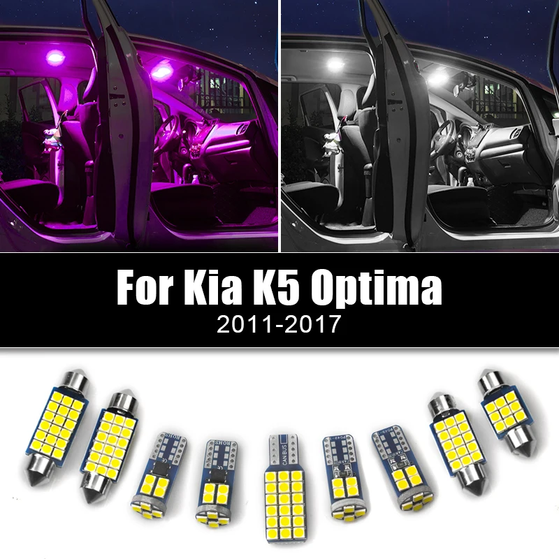 

For Kia K5 Optima 2011 2012 2013 2014 2015 2016 2017 10pcs Car LED Bulb Interior Reading Lamp Trunk Light Interior Accessories