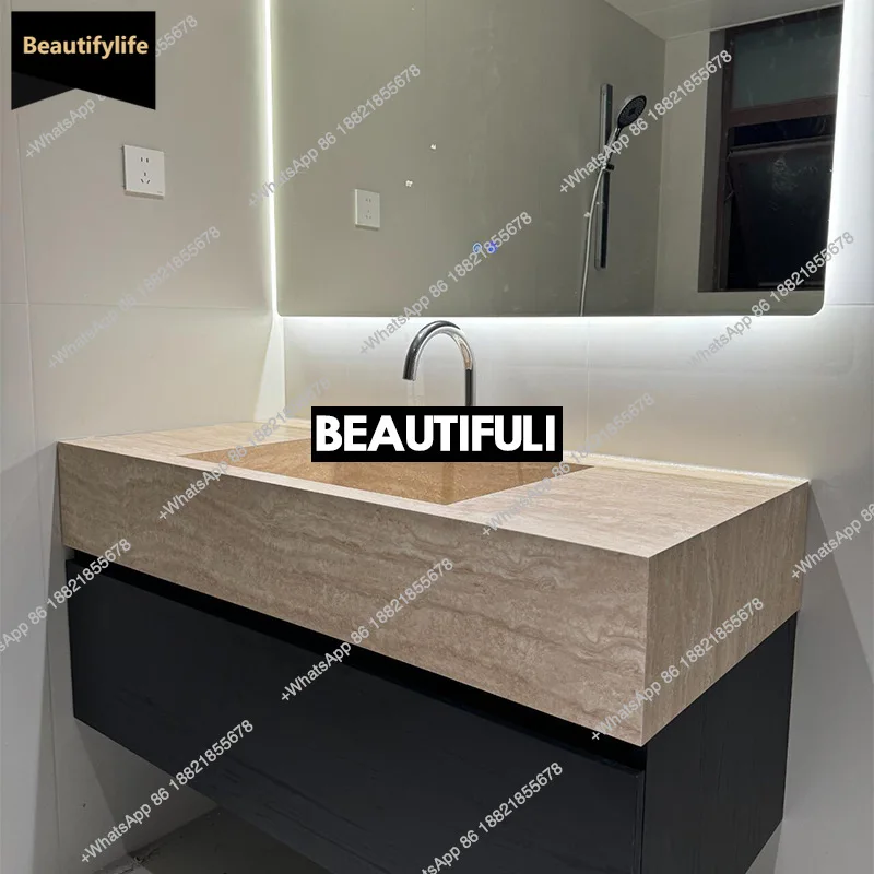 

B567 Bathroom Cabinet Rock Sab Basin Wall Mount Marble Bathroom Vanity Storage Cabinet with Led Mirror Smart Cabinet Integrated