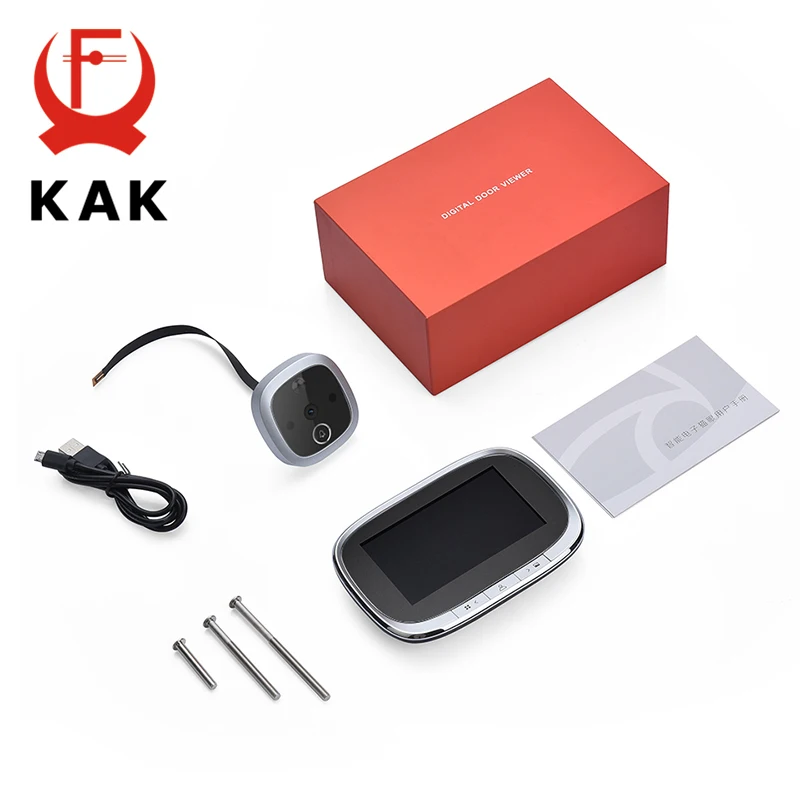 KAK 4.3 Inch LCD Screen Digital Door Viewer IR Night Vision Doorbell Camera Peephole Photo Video Record Motion Detection