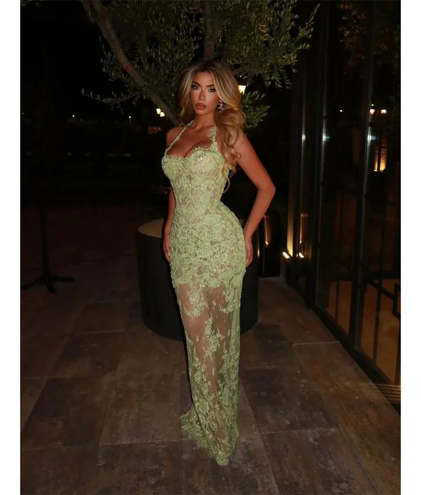 

Customized Sexy Lace Straight Sequined Evening Dress Temperament Sweetheart Sleeveless Floor Length Party Gowns Custom Size