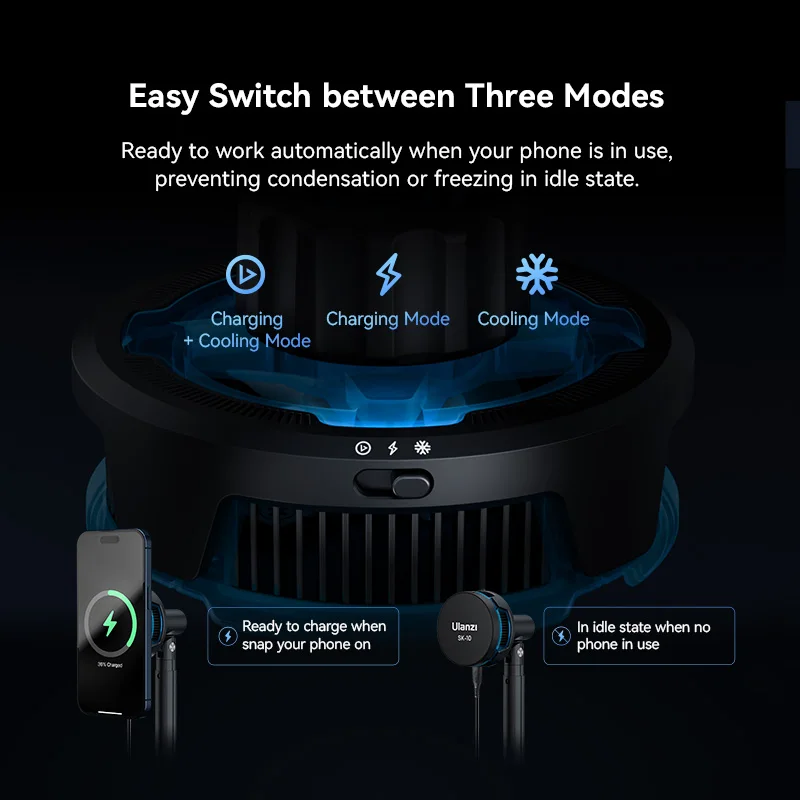 Ulanzi SK-10 Smartphone Wireless Charging Stand with Cooling Fan 360 Rotation Ballhead for Phone Gaming Livestreaming Vlogging