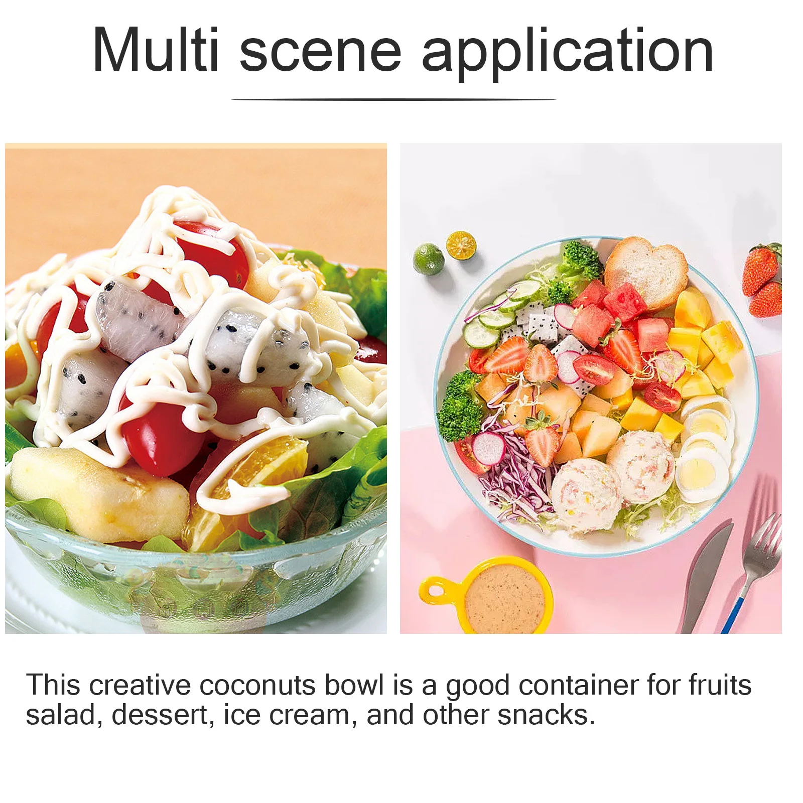 

2Pcs Coconut Shell Bowl Natural Salad Bowl for Food Serving Fruit Dessert Storage Multi-Function Coconuts Shell Container