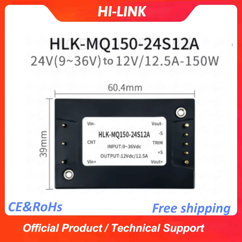 module-d'alimentation-cc-cc-hlk-150mq24s12a-150w-entree-9-36vdc-module-1-4-brick-large-plage-d'entree-4-1-pour-applications-industrielles-et-ferroviaires