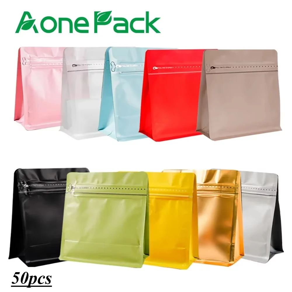 50pcs High Barrier Aluminum Foil Flat Bottom 150g Coffee Bag With Valve Recycle Side Gusset Packaging Bags Dried Food Pouch