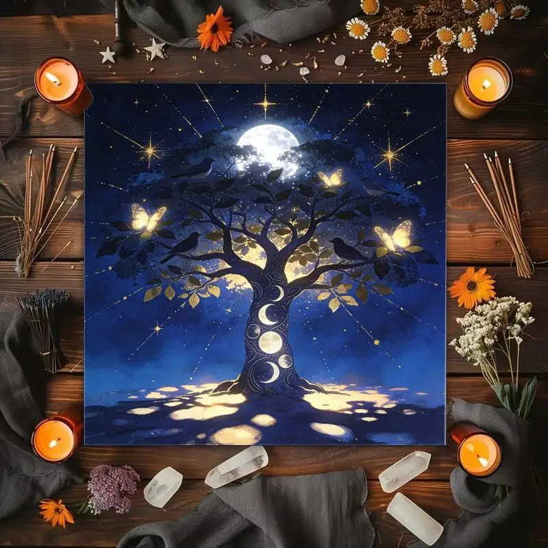 Tree Of Life Moon Phases Twelve Constellations Astrology Altar Cloth Tarot Cards Tablecloth Witch Divination Ceremony Mat
