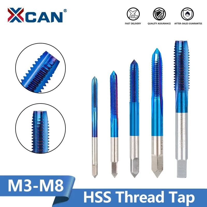 XACN-Mini grifo de rosca métrica, M3, M4, M5, M8, mano derecha, Nano, recubierto de azul, HSS, taladro de flauta recta, herramientas manuales