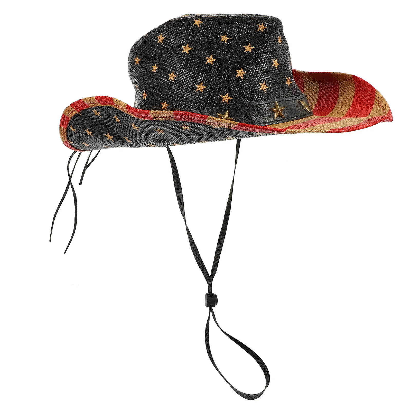 

Cowboy Hat American Flag Straw USA Prom Pattern Western Summer Beach Travel Sun Blocking Unique Shape Comfortable Breathable