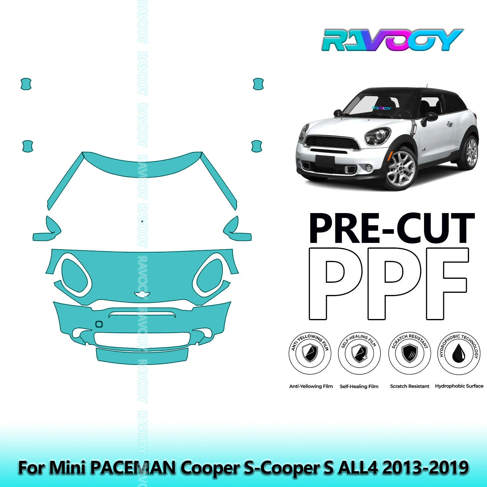 For Mini PACEMAN Cooper S-Cooper S ALL4 2013-2019 Partial Front 8.5Mil Pre-Cut Paint Protection Film PPF Kit | Clear/Matte/Black
