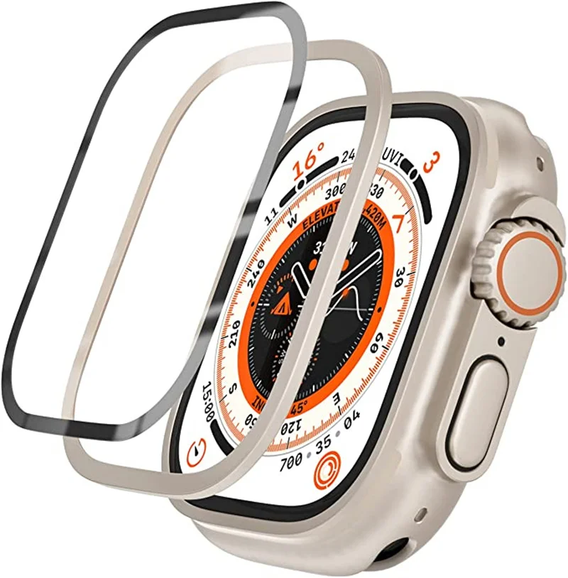 Aluminiumlegierungsgehäuse + gehärtetes Glas für Apple Watch Ultra 4 49 mm, kratzfester Displayschutz, Schutzfolie für iWatch Ultra 2 3 49 mm. – Detail 5