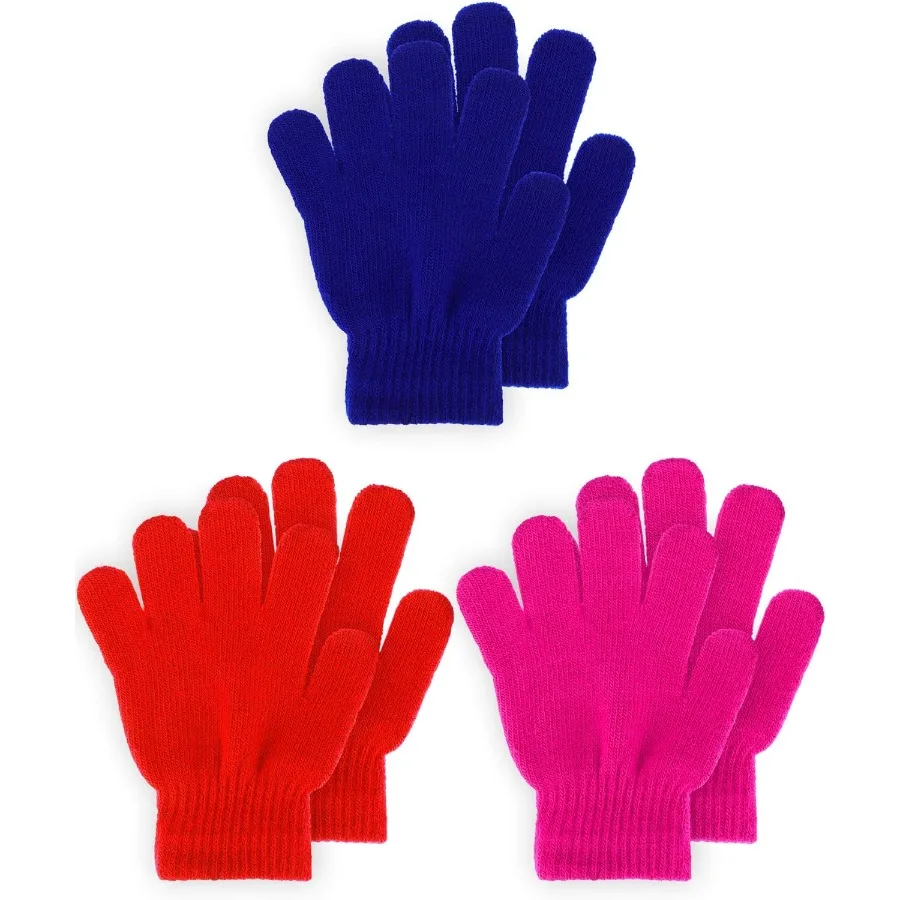 EBOOT 3 أزواج من القفازات الشتوية المحبوكة القابلة للتمدد كاملة الأصابع للأطفال الصغار من سن 1 إلى 11 سنة - مثالية للعب في الهواء الطلق