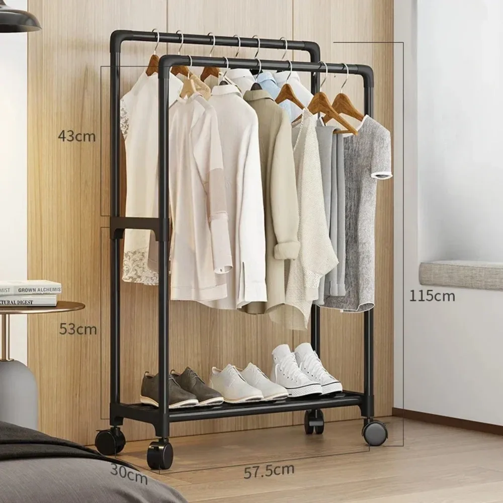 Dual Pole Clothes Hanger Strong Load-bearing Capacity Wardrobe Movable Coat Rack Simply Multi-storey Floor Standing Coat Rack