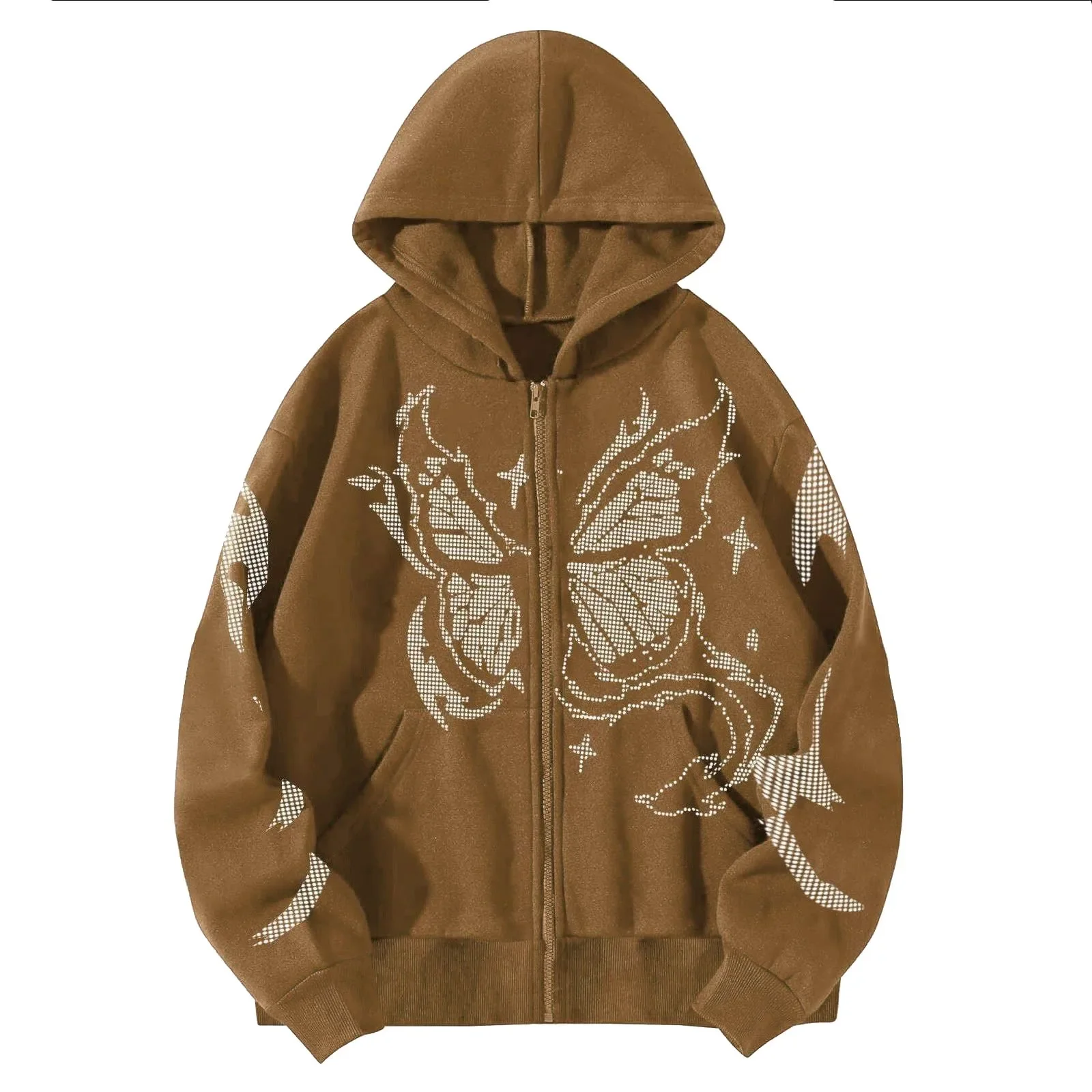 

Y2k Women Gothic Black Zip Up Oversize Harajuku Hooded Butterfly Print Autumn Winter Sweatshirts Stitch Loose Wear Female Hoodie