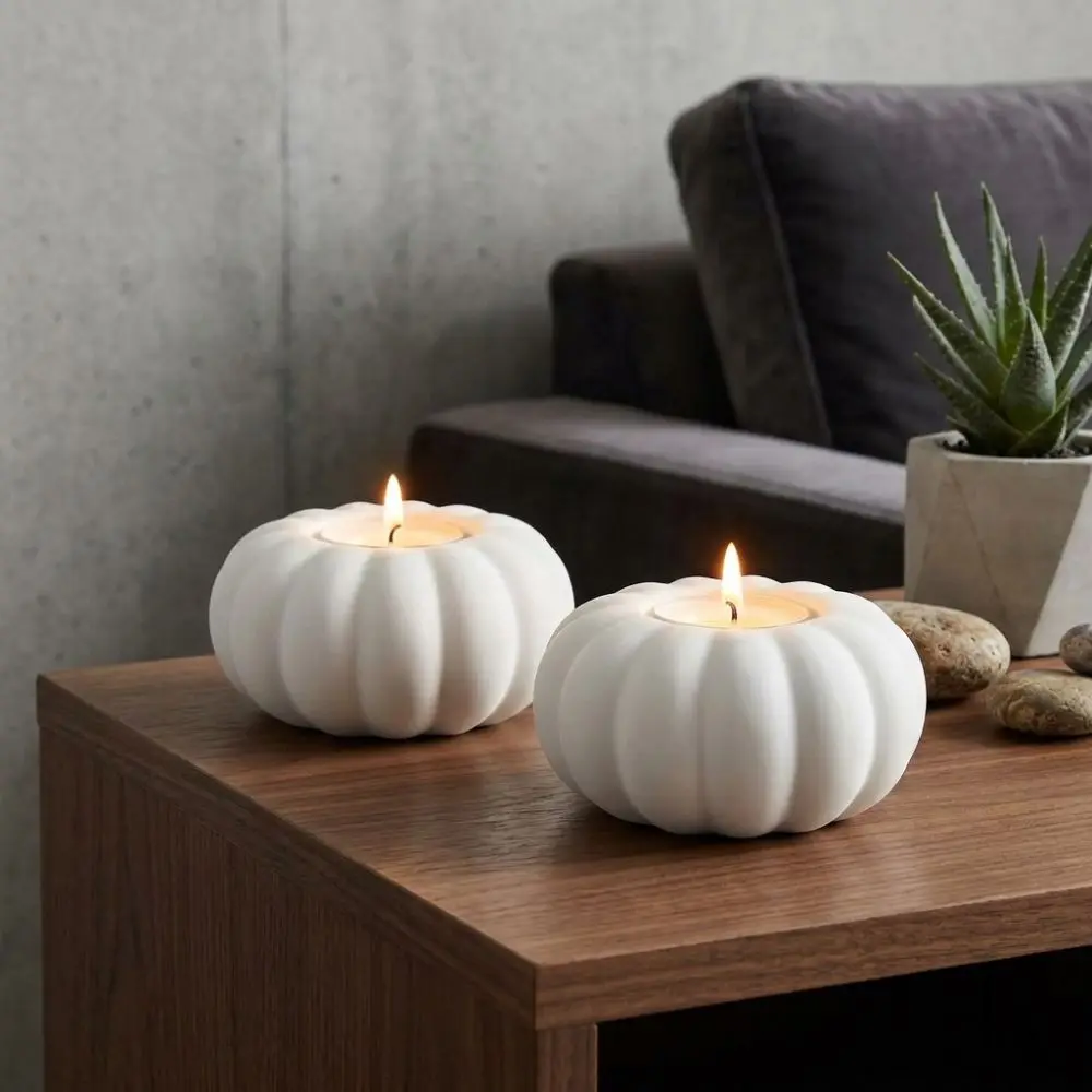 3D Printed Halloween Pumpkin Candle Holder Fall Style Plastic Pumpkin Tealight Holder Vintage Anti-Tip Ambient Candle Stand