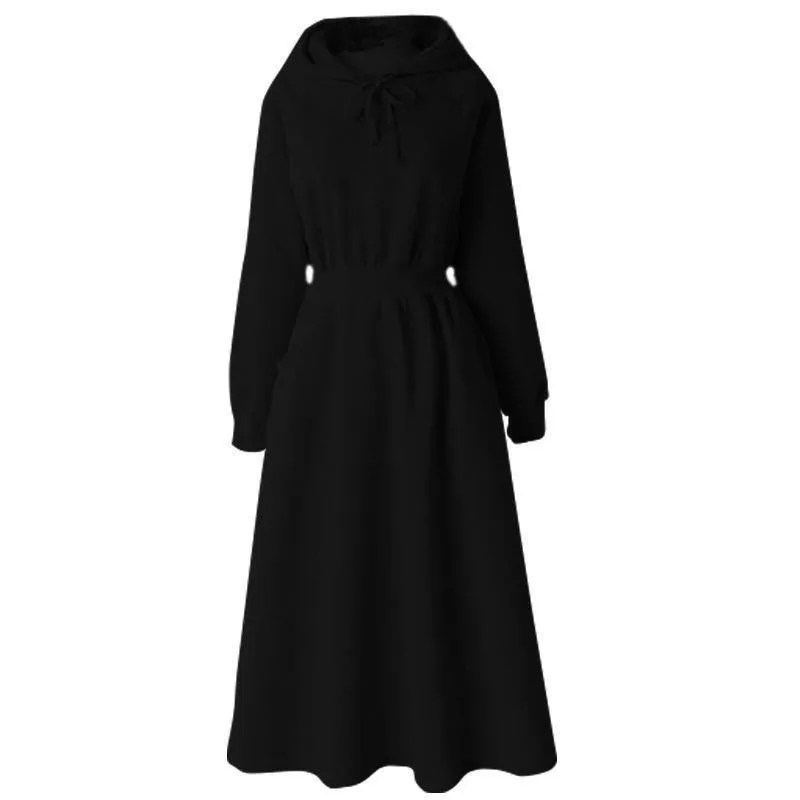 Women Autumn Winter Solid Color Maxi DressElastic Waist Slim‑Fit Long Dress Casual Student Plus‑Size Ladies Dresses