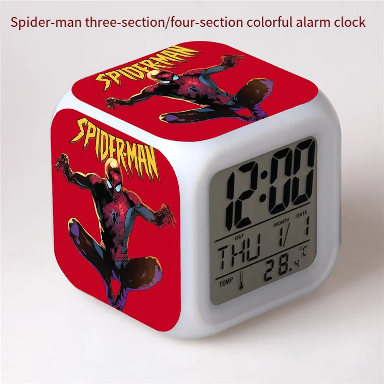 Spider-Man Peripheral Figure Led Clock Alarm Colorful Touch Light Desk Watch Sonic Figurine Toys for Children's Birthday Present