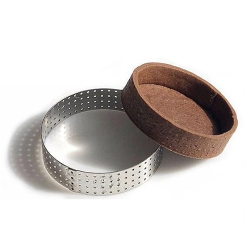 5Pcs Circular Tart Ring Dessert Stainless Steel Perforation Fruit Pie Quiche Cake Mousse Mold Kitchen Baking Mould