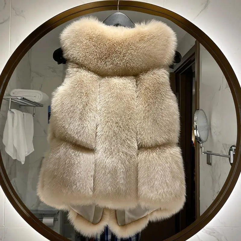 2025 ฤดูใบไม้ร่วงและฤดูหนาวยุโรปสั้นอารมณ์ WARM FUR แบบบูรณาการเลียนแบบ Fox FUR เสื้อกั๊กแฟชั่นเสื้อแจ็คเก็ตอเนกประสงค์ผู้หญิง