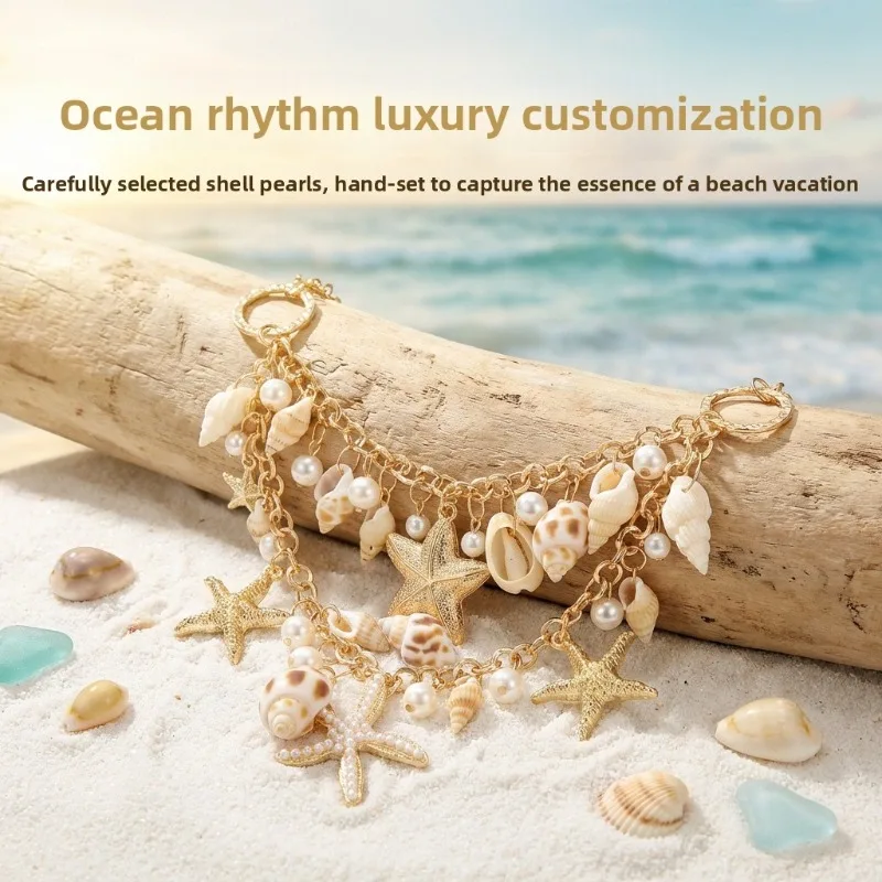 

Boho Multi-layer Shell Starfish Choker Necklace Imitation Pearl Tassel Pendant Summer Beach Hot Sale Jewelry for Women