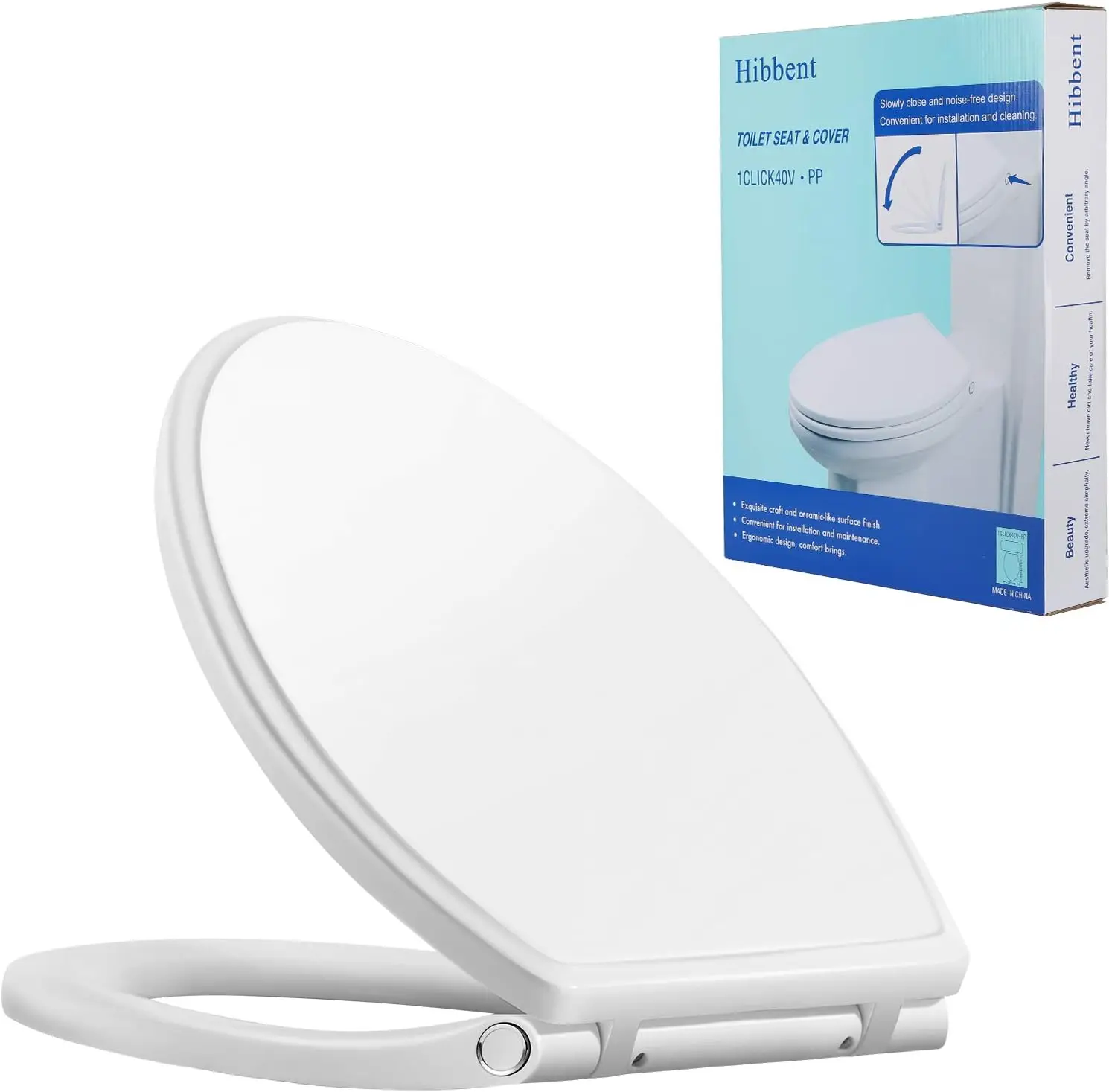 

Premium Elongated Toilet Seat with Cover Quiet Close, One-Click to Quick Release