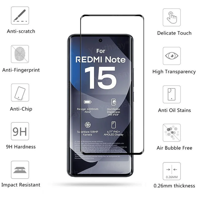 Full Cover Glass For Redmi Note 15 4G Tempered Glass Redmi Note 15 Screen Protector 3D Protective Phone Film Redmi Note 15 view 2