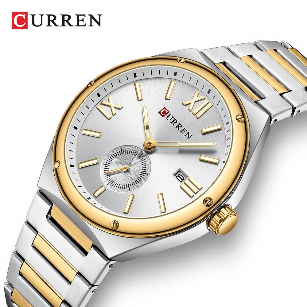 CURREN 8471 Elegant Men's Quartz Watch Calendar Luminous Waterproof Stainless Steel Strap Casual Simple Business Watches for Men