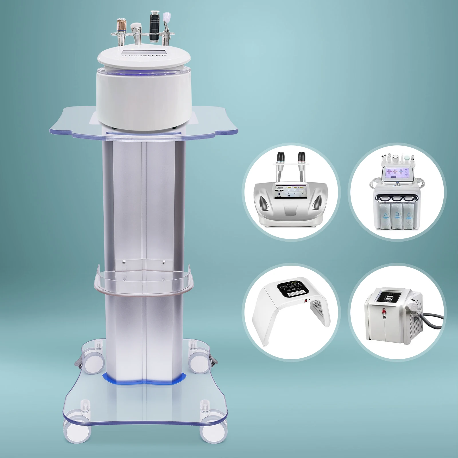 

Chic Acrylic & PVC Salon Trolley with Storage Tray - Durable Rolling Cart for Beauty, Spa, and Use - Clear+Blue