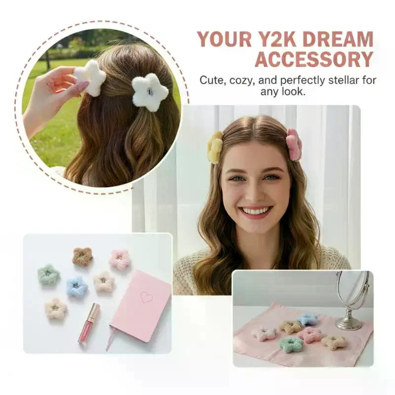10PCS Winter Plush Y2K Star BB Hair Clips For Women Hairpins Cute Fluffy Side Bangs Clips Fashion Headdress Hair Accessories