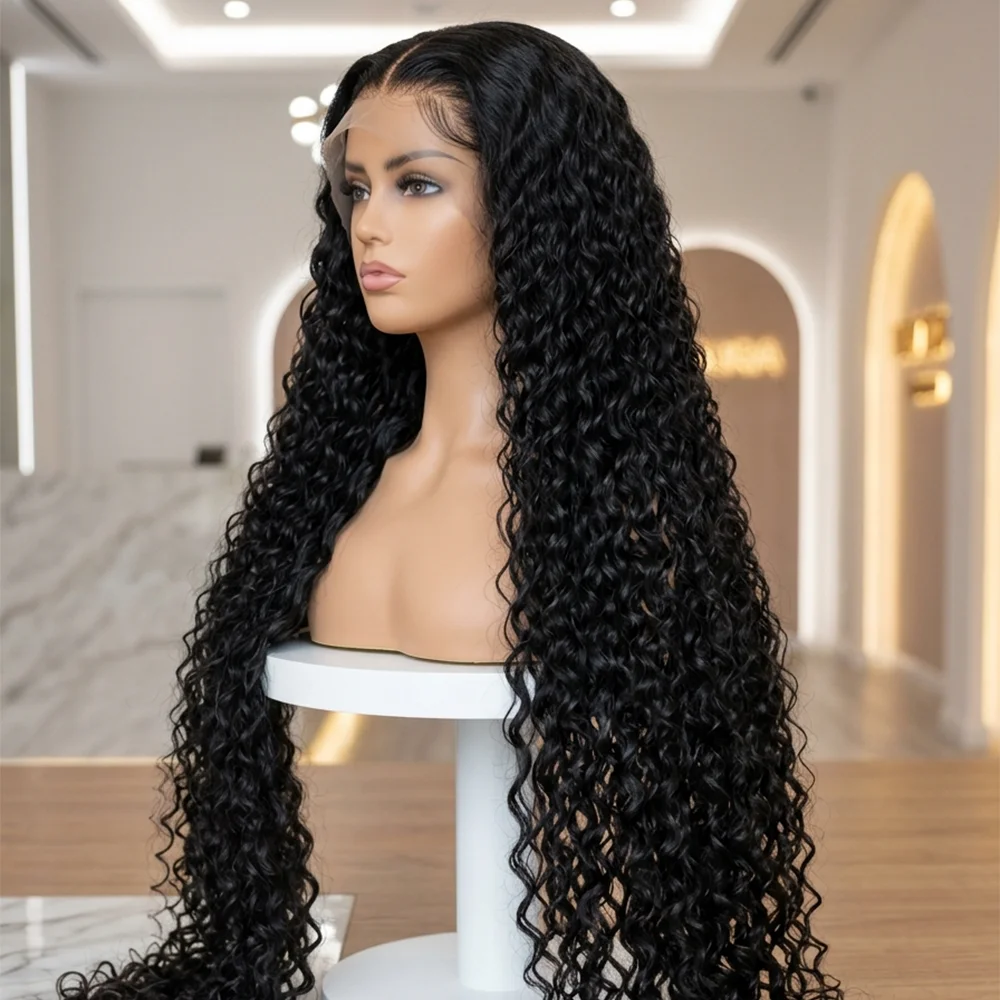 250 Density 40 Inch 13x6 Hd Lace Frontal Wigs Deep Wave Lace Frontal Wigs 13x4 Pre Plucked Lace Water Wave Curly Human Hair 5x5  Glueless Wigs for Women Natural Black Brazilian