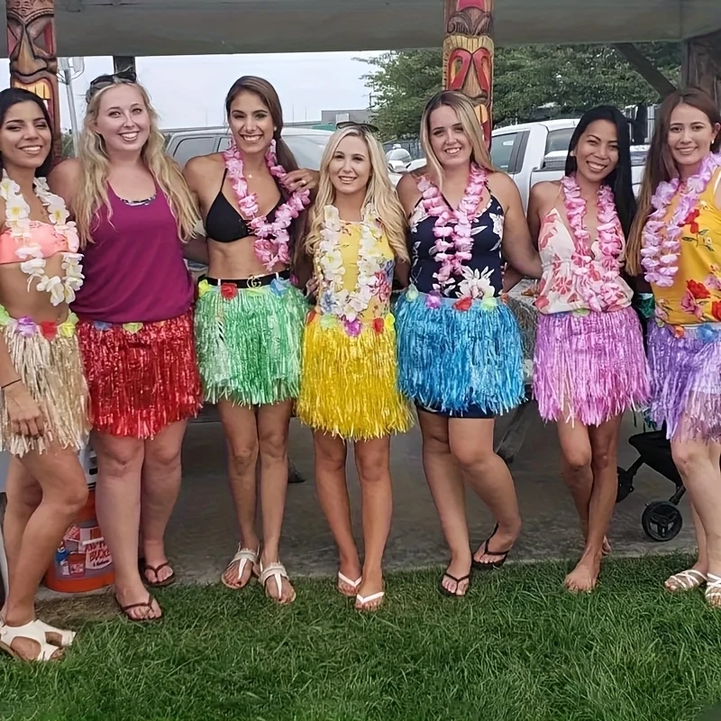 8pcs Set of 40.01 Cm Hawaiian Grass Skirts Tropical Style Party Decorations Dance Costumes Summer Birthday Performance Sets