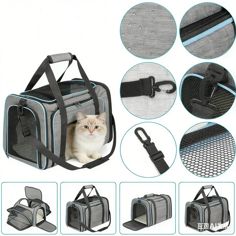 

Airline Approved Expandable Pet Carrier for Small Dogs & Cats – Soft Sided Collapsible Travel Bag with 4-Way Access