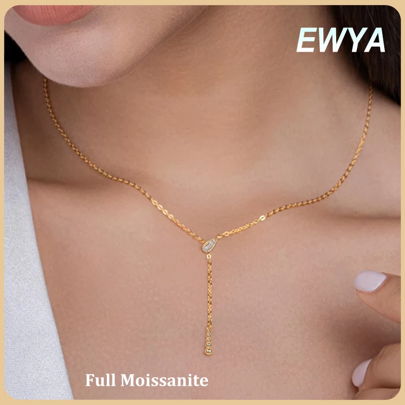 

EWYA Изящное ожерелье с муассанитовым кулоном в полный цвет D для женщин, сертифицированное Lab Diamond S925, серебряная вечерние шейная цепочка, подарок