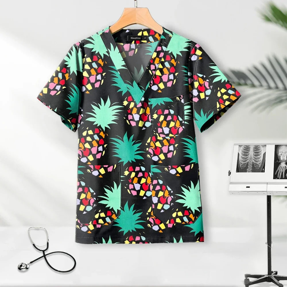 Medical Clothing for Women Pharmacy Uniform Cotton Personalized Print Short Sleeved Shirt High-quality Veterinary Dentist Scrub