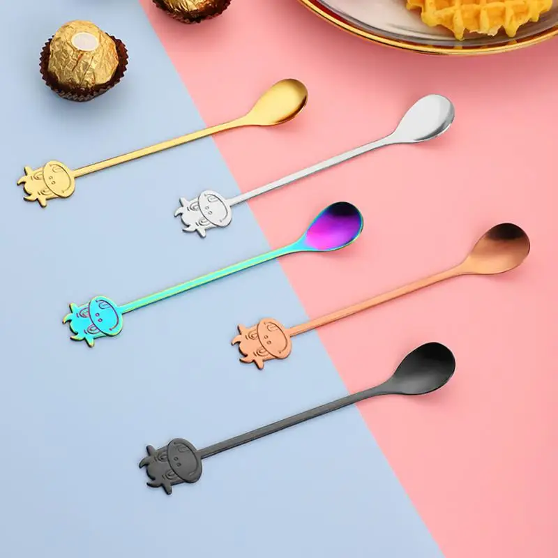 Cartoon titanium-plated golden stainless steel stirring coffee spoon ice cream dessert spoon