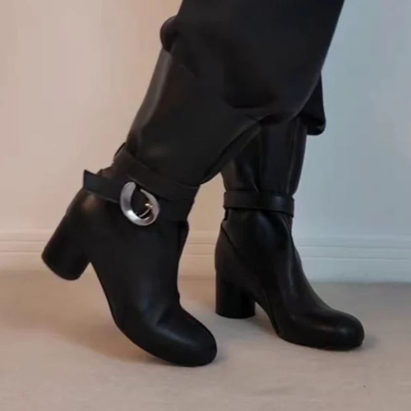 

Elegant Women Ankle Boots High Heels Leather Shoes Designer 2025 New Winter Chelsea Fashion Boots Sexy Chunky Party Pumps Botas