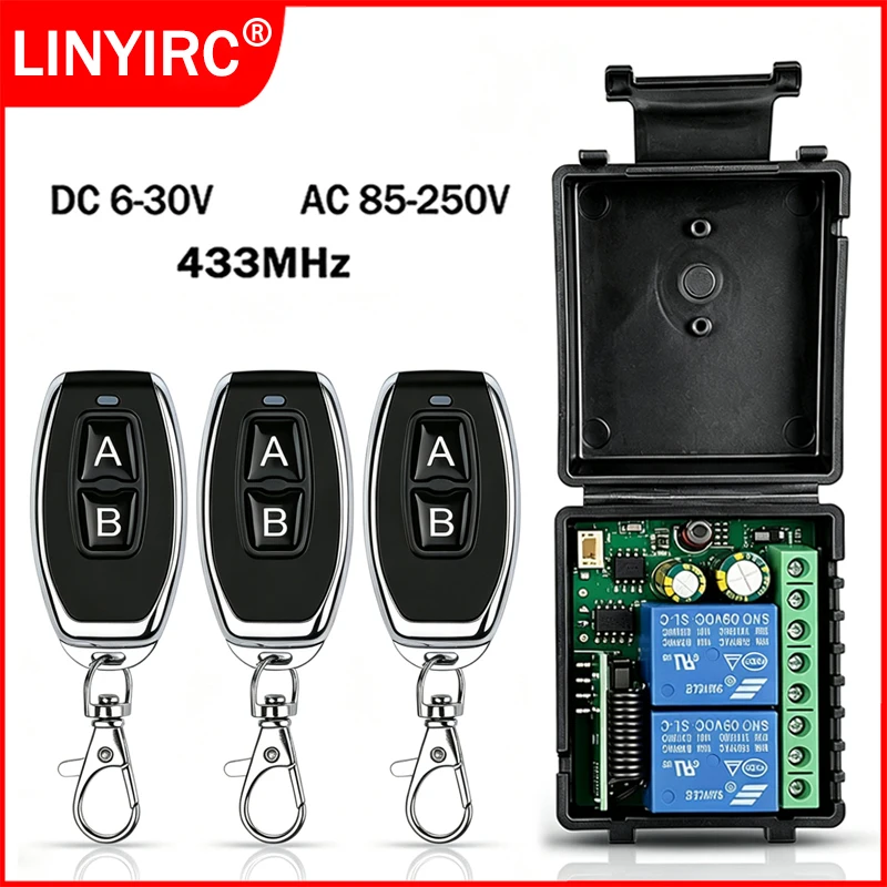 DC 6-30V AC 85-250V 433MHz Wireless Remote Control Switch Relay Receiver Garage Door Curtain Motor Light LED Signal Transmission