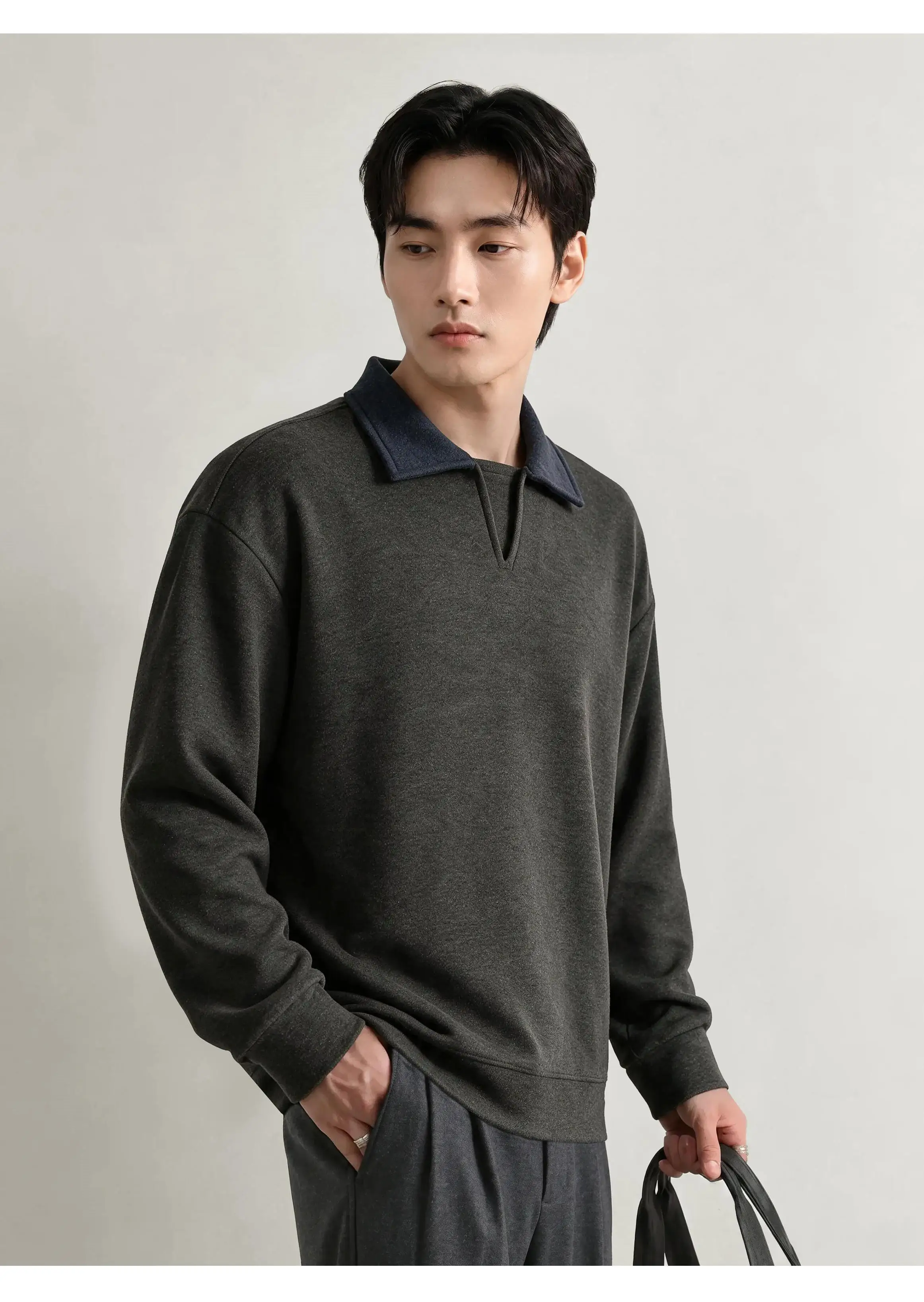 Men Splice Collar Loose Casual Pullover Sweatshirts Autumn Winter Streetwear Vintage Fashion Hoodies Sweatshirts Coat Tops