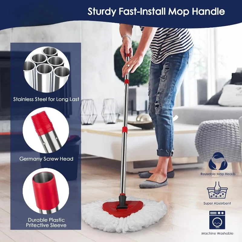 Spin Mop Head Replacement Base Handle for O Ceda EasyWring,4 Mop Replace Heads, 1 Mop Handle, 1 Mop Base Scrub Brush Combo Set