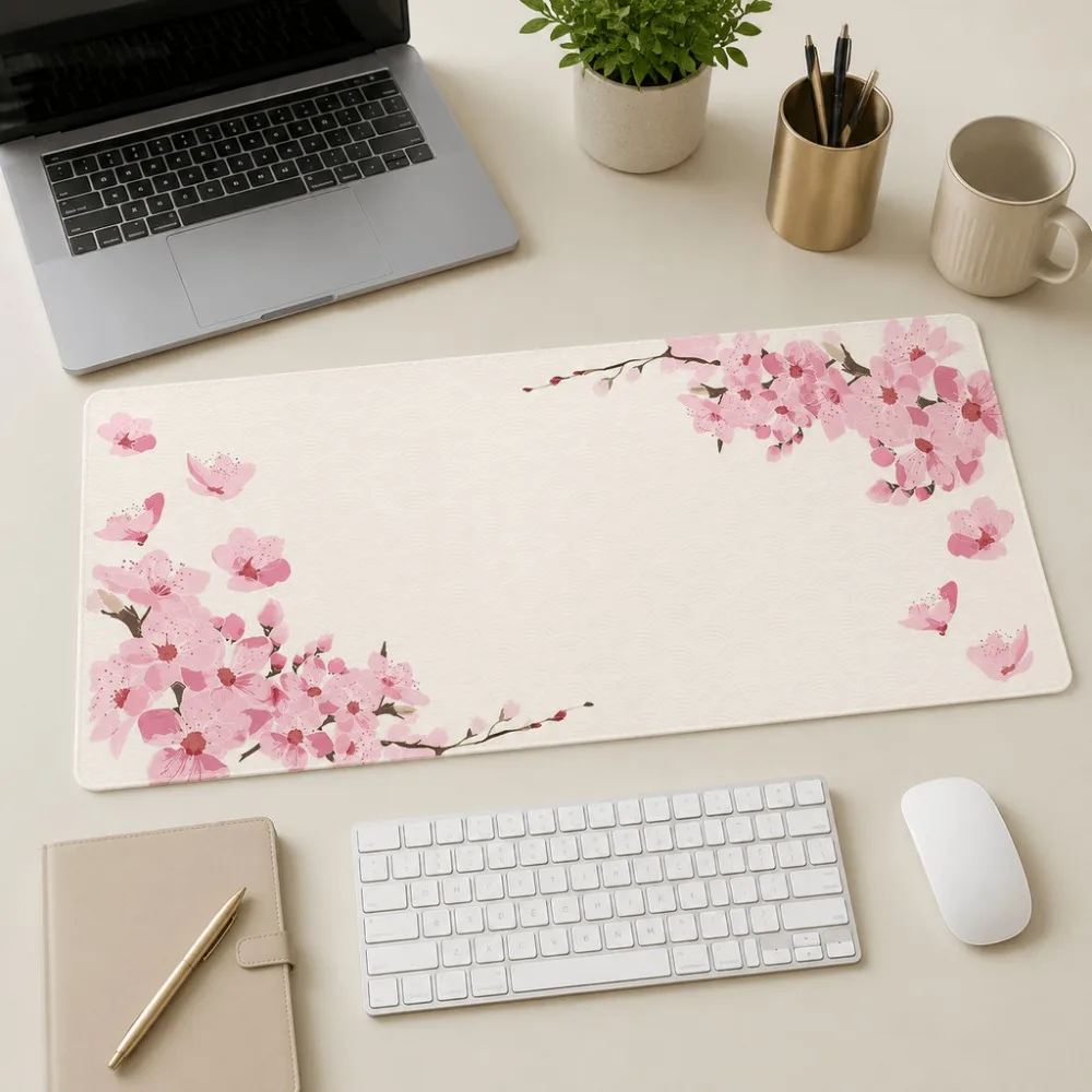 Cherry blossom pattern simple table mat for office use and home office desk Set with silicified mud at the unsewn edges Computer