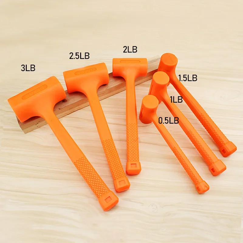 0.5-4LB Multifunctional Tool Dead Blow Mallet Orange Soft Rubber Unicast Hammer Install Hammer Wood Flooring Tool No elasticity