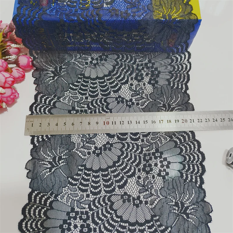 2023 22CM Black Wide Elastic Mesh Lace Embroidery Knitted Fabric For Dress Sewing Accessories Used On Dress And Clothes