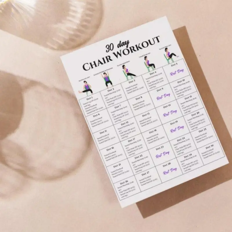 6Pcs Yoga Chair Exercise Charts 30 Day Chair Exercises Plan Poster Enduring 4XBB