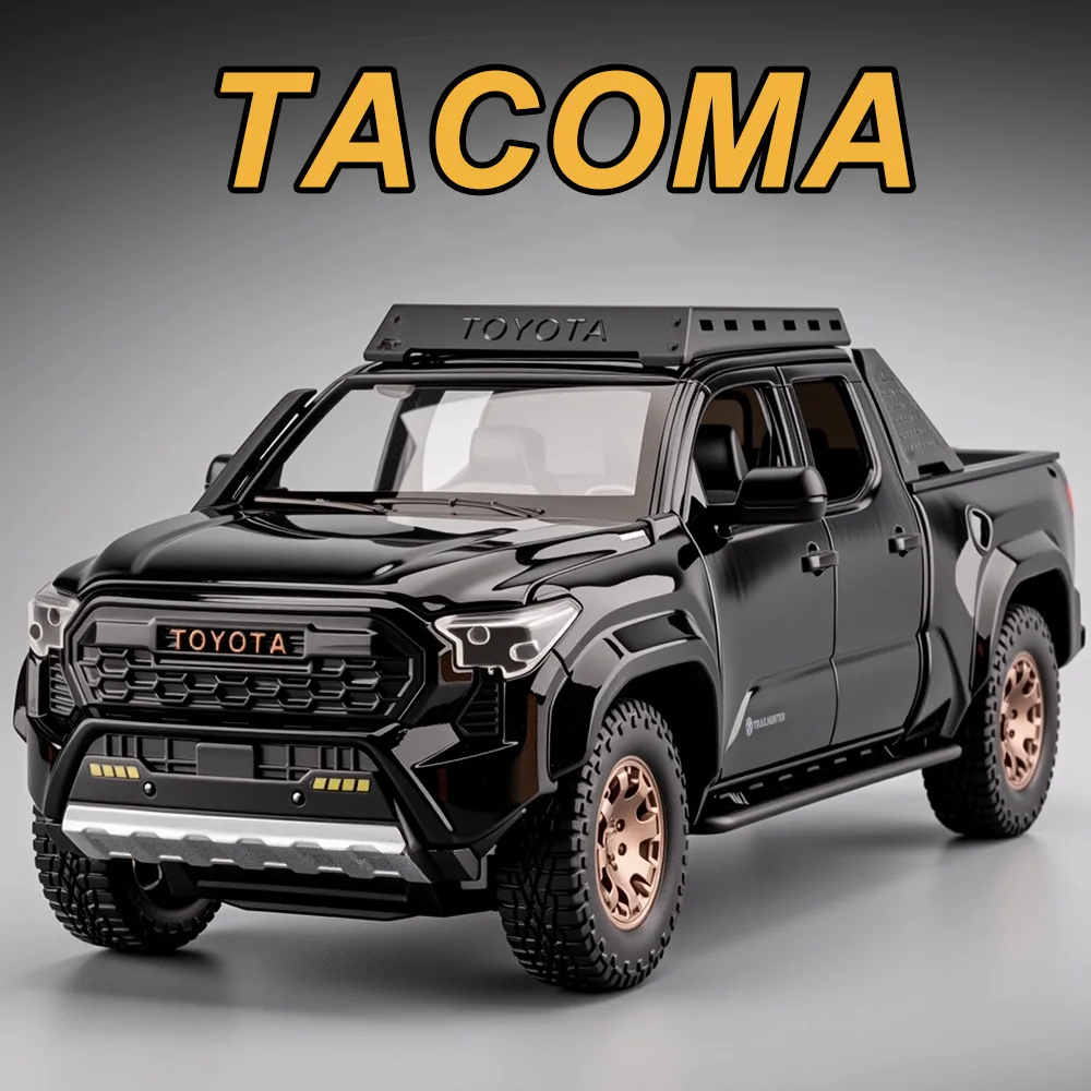 Takoma Prado – modèle Miniature de jouet en alliage moulé sous pression, roue avant de voiture, son de direction, lumière, porte arrière ouverte, Collection de véhicules, 1:24