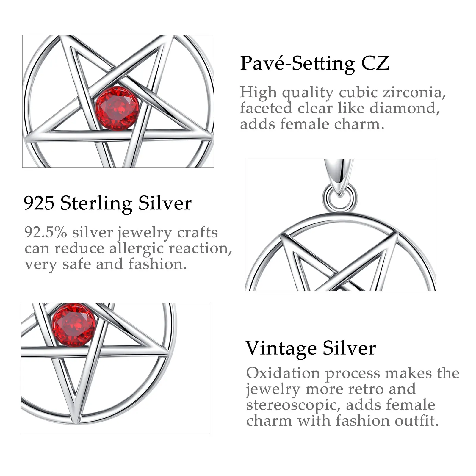 Eudora 925 Sterling Silver Inverted Pentagram Necklace for Women Man Amulet Guardian Star Tetragrammaton Pendant wiccan Jewelry