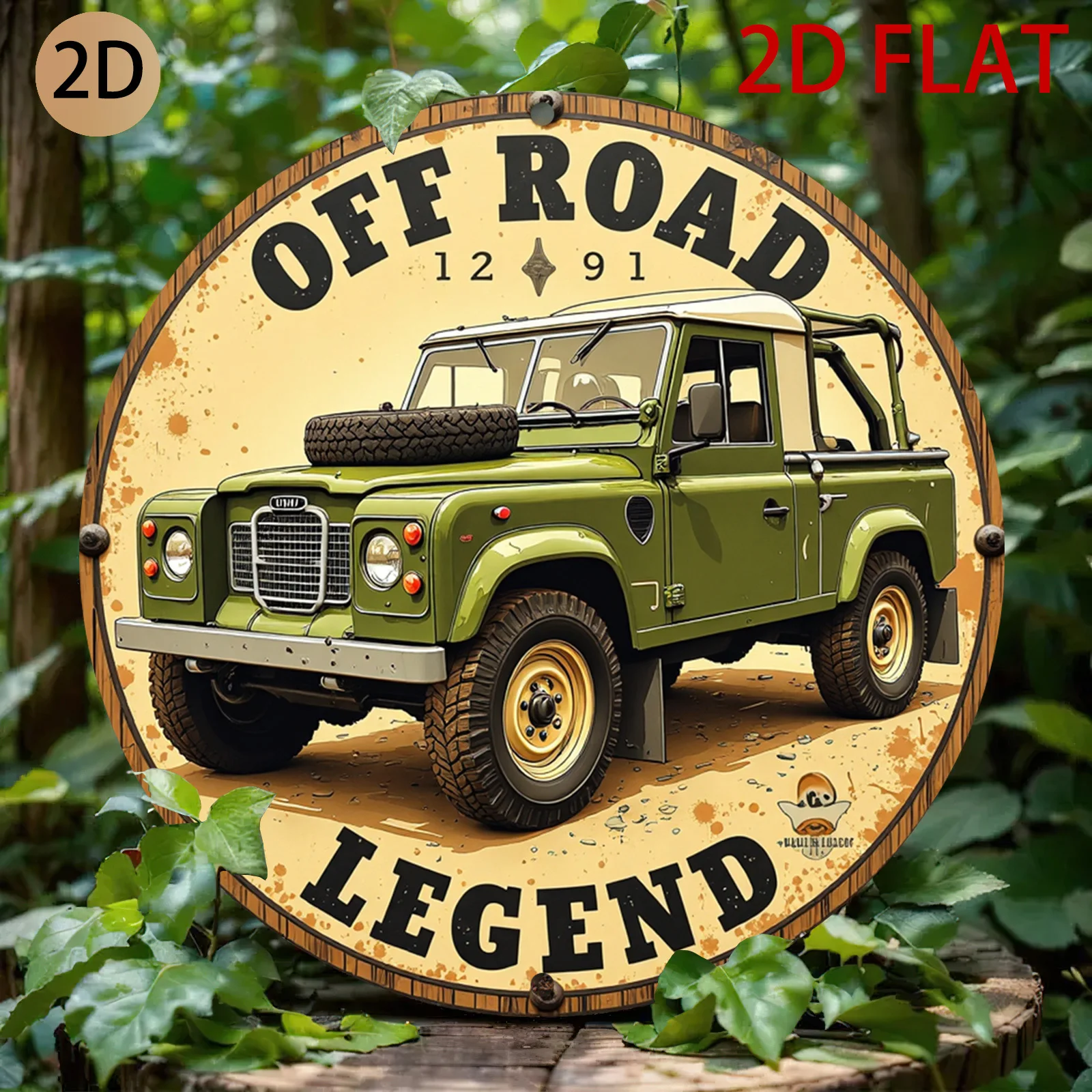 2D Flat, 1pc Vintage Off-Road 4x4 Truck & Rocket Design Metal Wall Art - 8x8 Inch Aluminum Retro Space Race Decor for Home, Gara