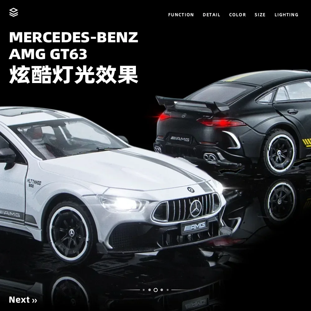 1:24 AMG GT63 alta simulación Diecast Metal aleación modelo coche sonido luz tirar hacia atrás colección niños juguetes regalos
