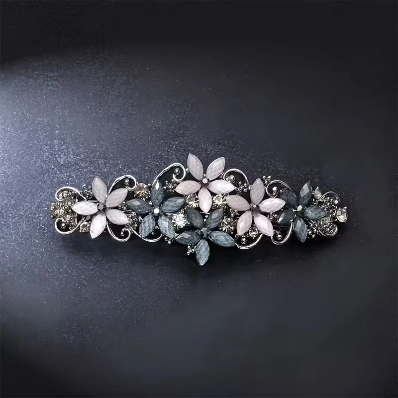 Vintage Elegante Federklemme, Haarspange aus Legierung, Strass-Pferdeschwanzklemme – Detail 2