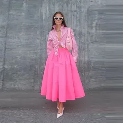Hot Pink Maxi Skirt For Women Without Top Pleats Ankle Length Spring Autuam Formal Skirts Women Saias